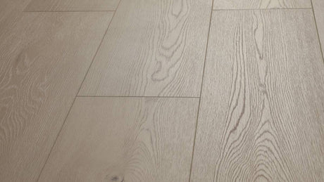Lake Run AC5 laminate plank angle view showing 4-sided painted bevel and oak grain texture