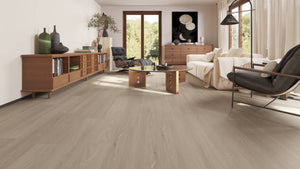 White Peaks laminate flooring embossed-in-register white oak grain texture close-up