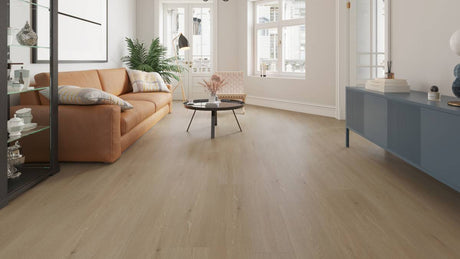 Mossy Stone laminate flooring embossed-in-register grey oak grain texture close-up
